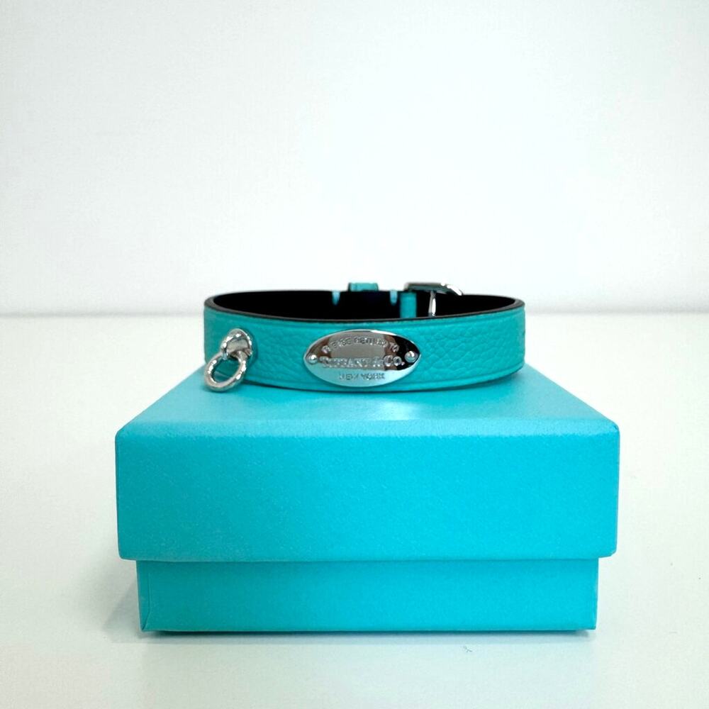 Tiffany & Co. Return to Blue Leather Bracelet NEW in Box Silver Buckle Logo S/M